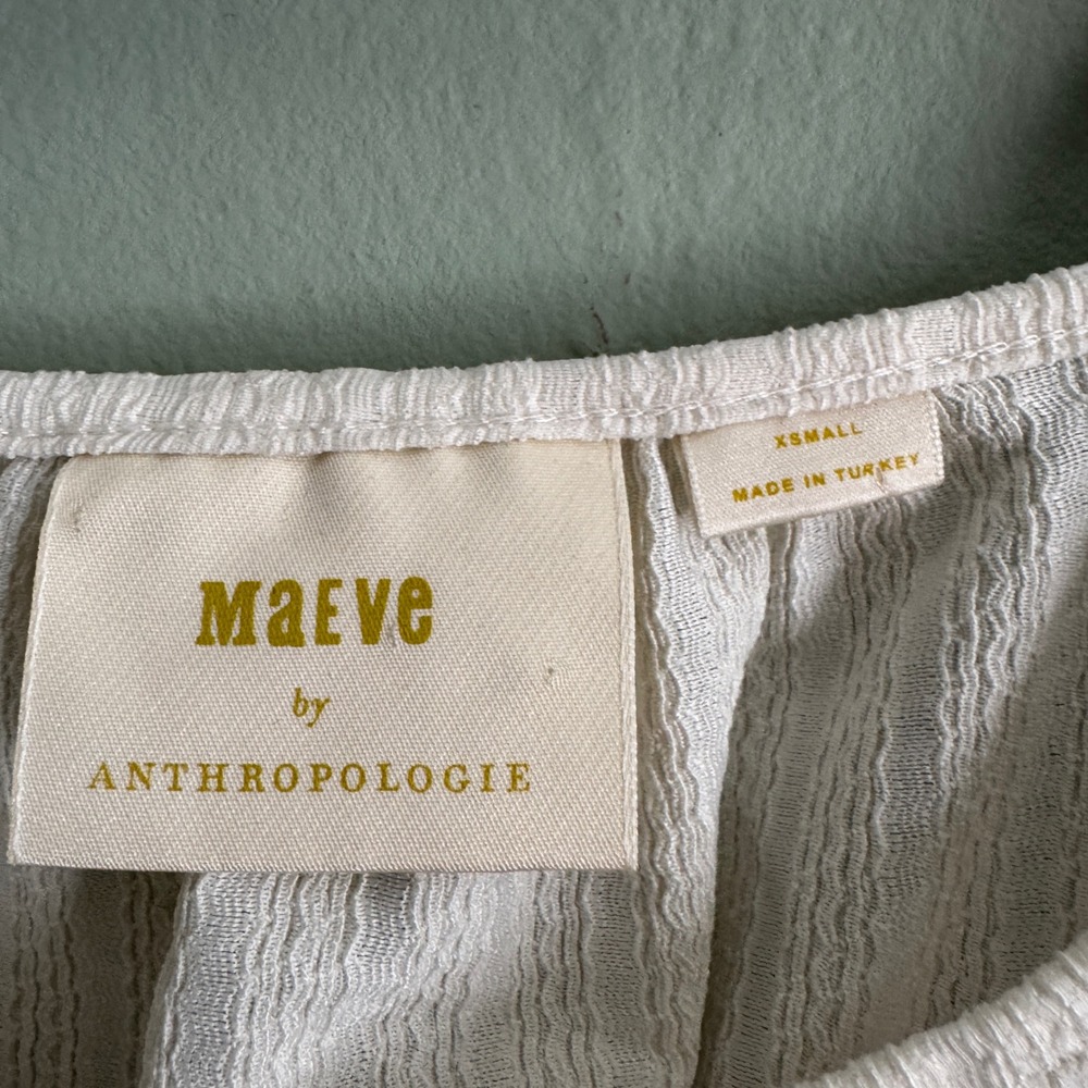 Maeve Anthropologie Ivory Smocked Peplum Puff Sleeve Blouse Top Cottage Boho XS - Picture 2 of 8